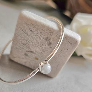 Rainbow Moonstone Silver Bangle: Adjustable Boho Bracelet