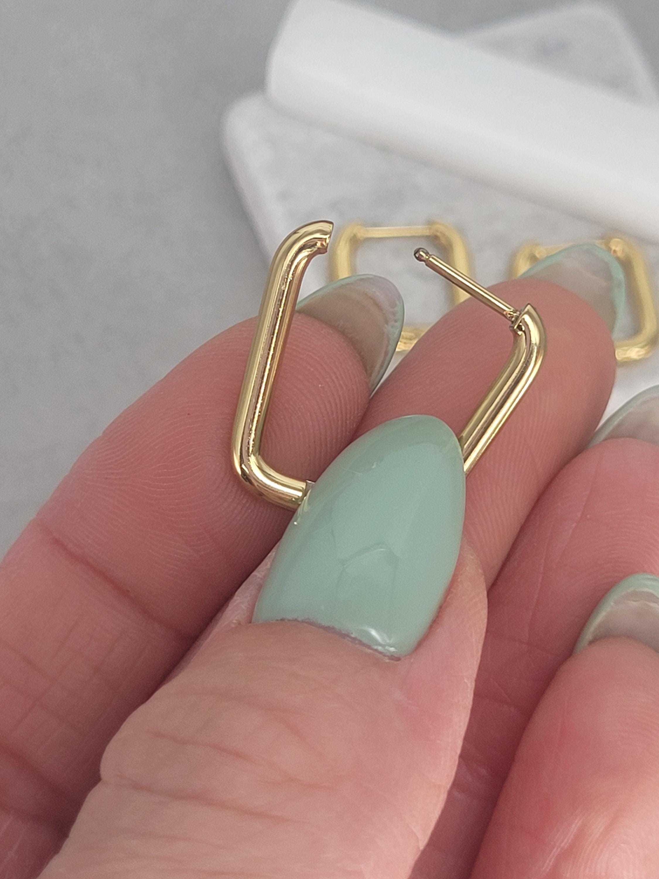 18k Gold Plated Square Hoop Earrings: Minimalist Rectangular Hoops