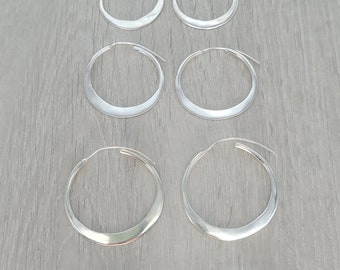 Silver hammered hoops / Hoop earrings / Small hoops / Large hoops / Hippie / Unique / Free shipping