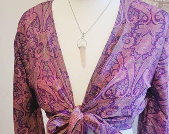 Bohemian vintage wrap top / Wrap top / Bamboo silk / Summer Top / Paisley / Festival / Bell sleeves / Kaftan top / Hippie