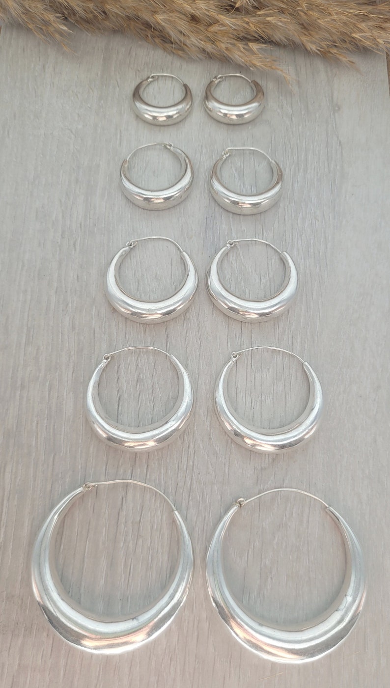 Silver hoop earrings / Classic hoops / Chunky earrings/ Simple jewellery / Unique / Hippie / Free shipping zdjęcie 1