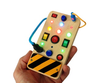 Busy Board for Toddler Custom LED Light Toy Switch Box Kids Control Panel  Baby Sensory Board Wooden Toy Activity Baby Board Spaceship Panel 