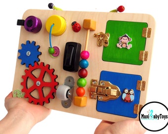 Baby Busy Board Toddler Activity board Sensory board Travel baby toy Montessori board baby toy 1 year old Toddler travel toy Latch board