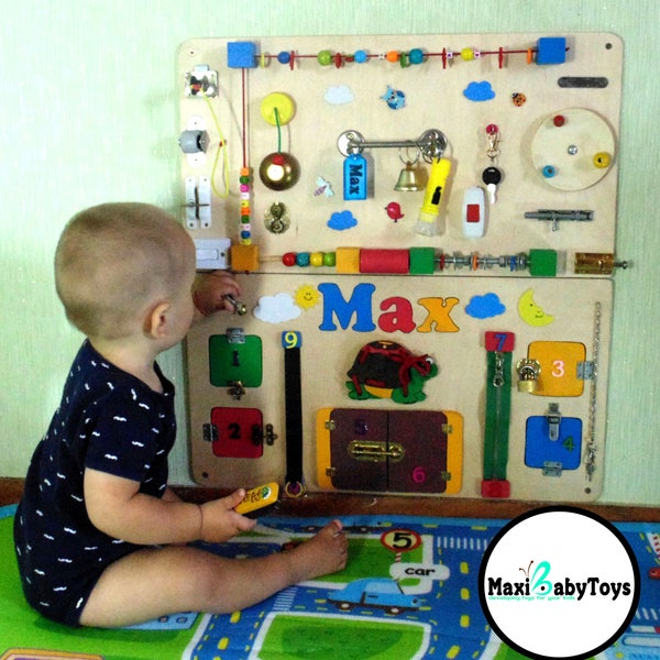 Personalized Busy Board Toddler Montessori toy Baby Sensory board busy baby toy Montessori Toddler Activity board 1st birthday gift baby