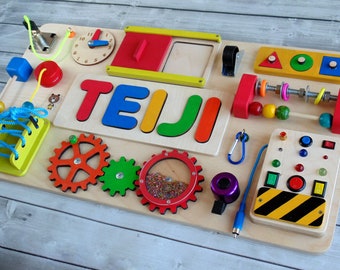 Personalized Toddler Busy Board - Montessori toy for Baby girl - Sensory board for baby boy -  Activity board - Toddler puzzle gift