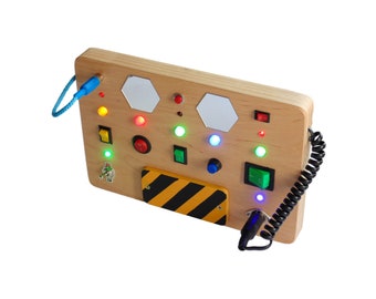 Busy board for toddler Custom LED light toy Switch box Kids control panel baby Sensory board Wooden toy Activity baby board Spaceship panel