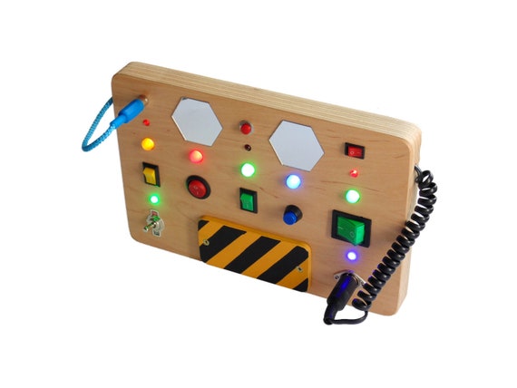 Busy Board for Toddler Custom LED Light Toy Switch Box Kids Control Panel  Baby Sensory Board Wooden Toy Activity Baby Board Spaceship Panel 
