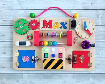 Personalized busy board for toddler - Toddler Sensory board -  Montessori baby toy  - Activity board for Baby - 1st birthday gift