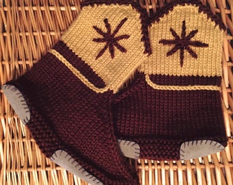 Cowboy Slippers Knitting Pattern - Adult