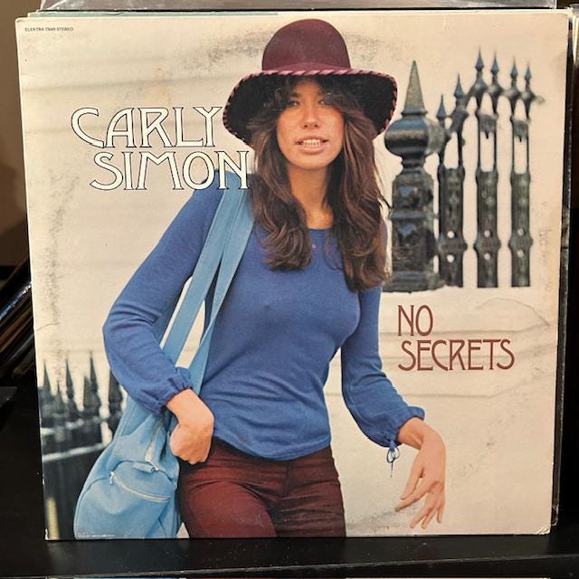 Carly Simon vinyl Record- "No Secrets" You're So Vain.  33 rpm 12" vinyl album. 70s pop music. Soft rock album. 70s rock music, classic rock