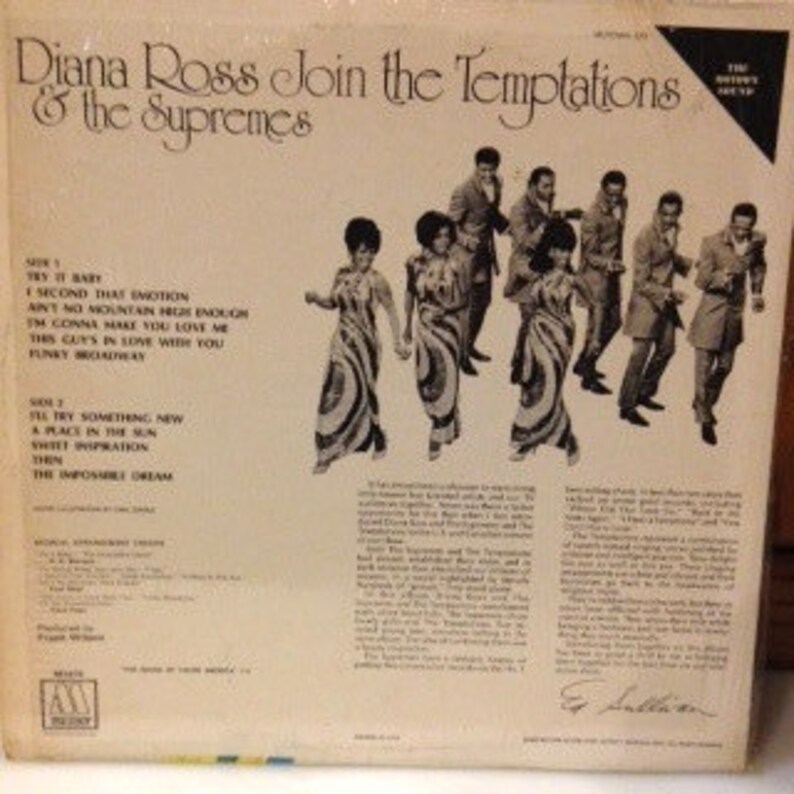 Pu&ograve; includere: Una copertina di un album in vinile vintage con Diana Ross e le Supremes, insieme ai Temptations. Il titolo dell'album &egrave; "Join the Temptations". La copertina presenta una foto in bianco e nero dei cantanti in una posa di gruppo.