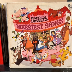 Disney- Walt Disney's Merriest Songs, 33 rpm 12" children's music, Soundtrack record, Julie Andrews, Jiminy Cricket, Louie Armstrong, tigger