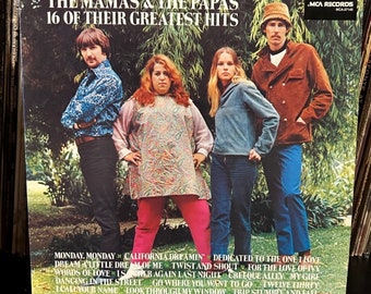 The Mamas and the Papas-16 of Their Greatest Hits" vintage vinyl folk rock record album, "California Dreamin', "Dancing in the Street"