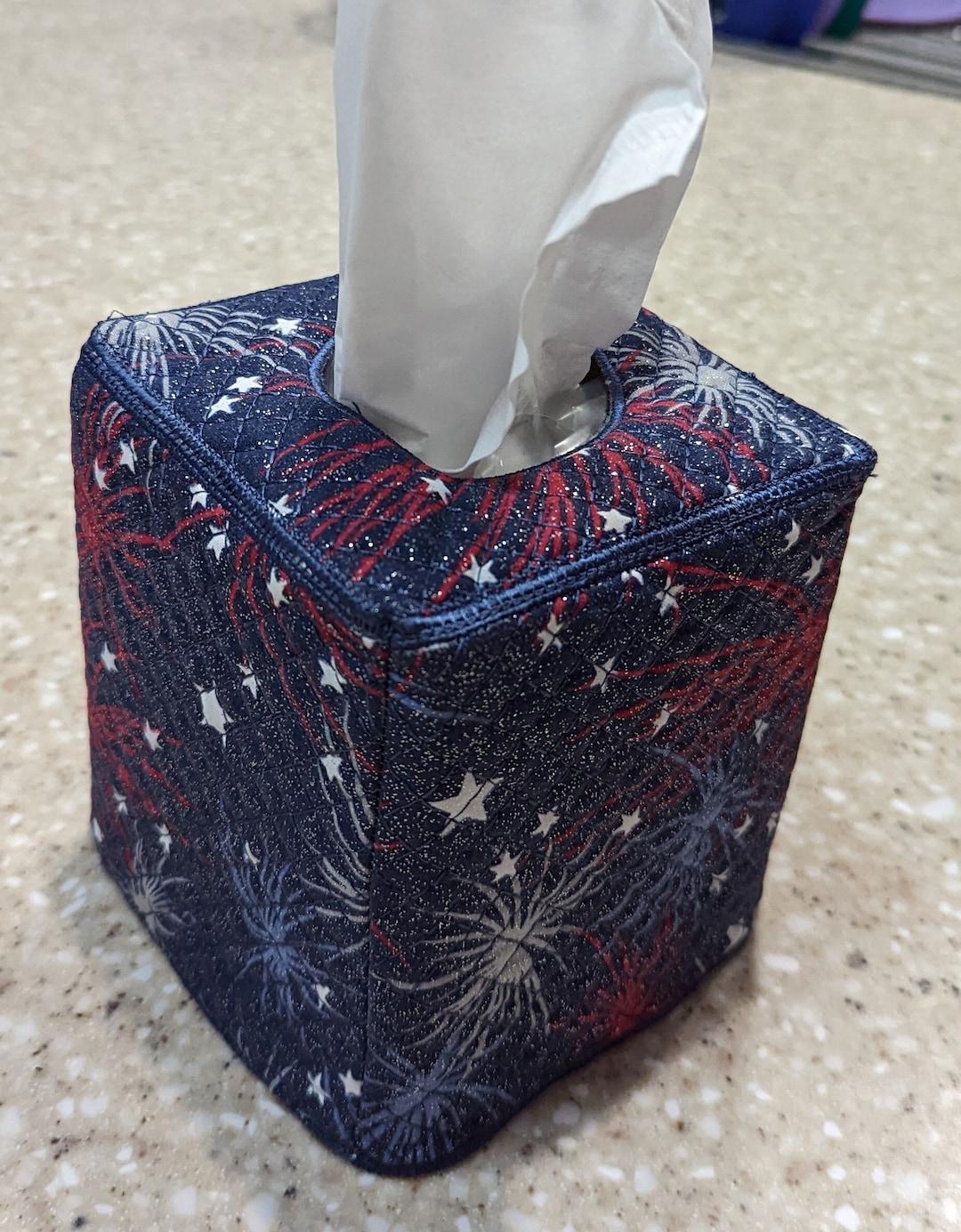 Handmade Quilted Tissue Box Cover Red White and Blue Tissue Etsy