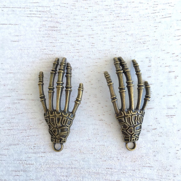 4 Antique Bronze Skeleton Hand Charms,Pendant, Jewelry Making,Skull Hand Charms,40x20mm Lot #171