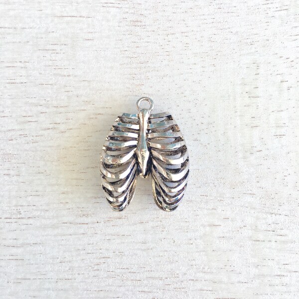 2 Anatomical Human Rib Cage Charms,Antique Silver Charms,Pendants,Jewelry Making Charms,Human Rib Charms 40x30mm Lot #75/1