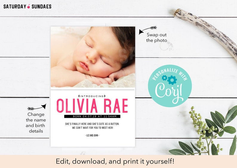 birth announcement cards etsy