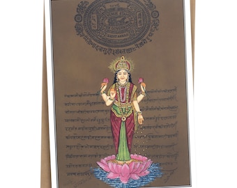 Lakshmi Greeting Card - Lakshmi Standing on Lotus - 5"x7"