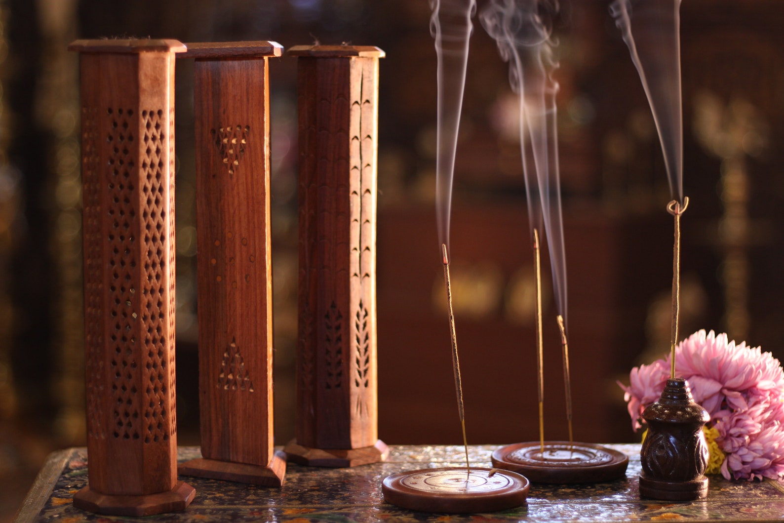 Incense Burner Wooden Triangle Tower Etsy