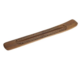 Incense Burner - Wooden Flat Carved Feather