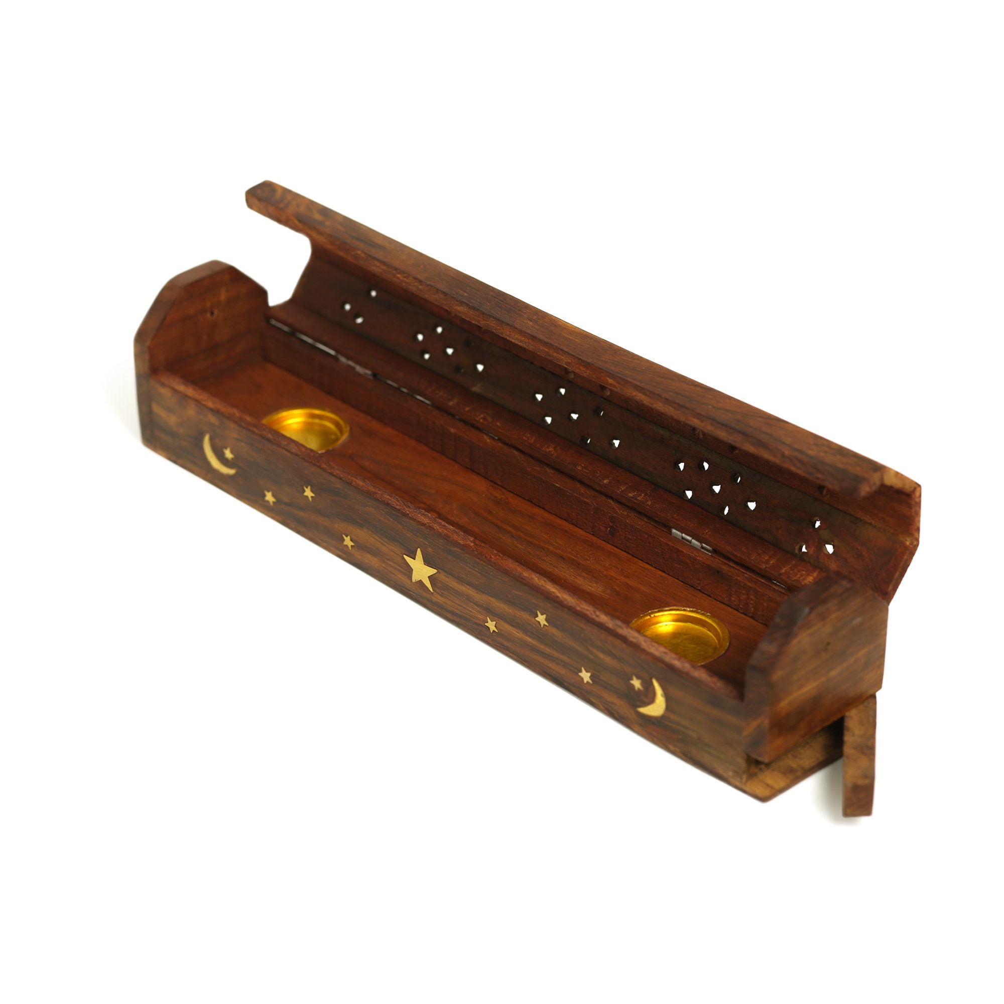 Mango Wood Incense Storage Box w/ Astd Burned Effect Design (Each