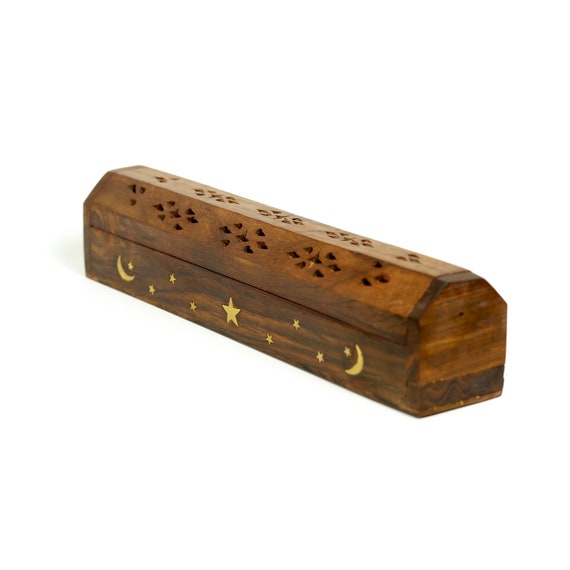Incense Burner Wooden Box With Storage Moon and Star Etsy