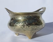 Antique Chinese Engraved Bronze Censer Incense Burner Circa 1900 Dogs of Foo Temple Guardians Apocryphal Xuande Seal China Mark To Base