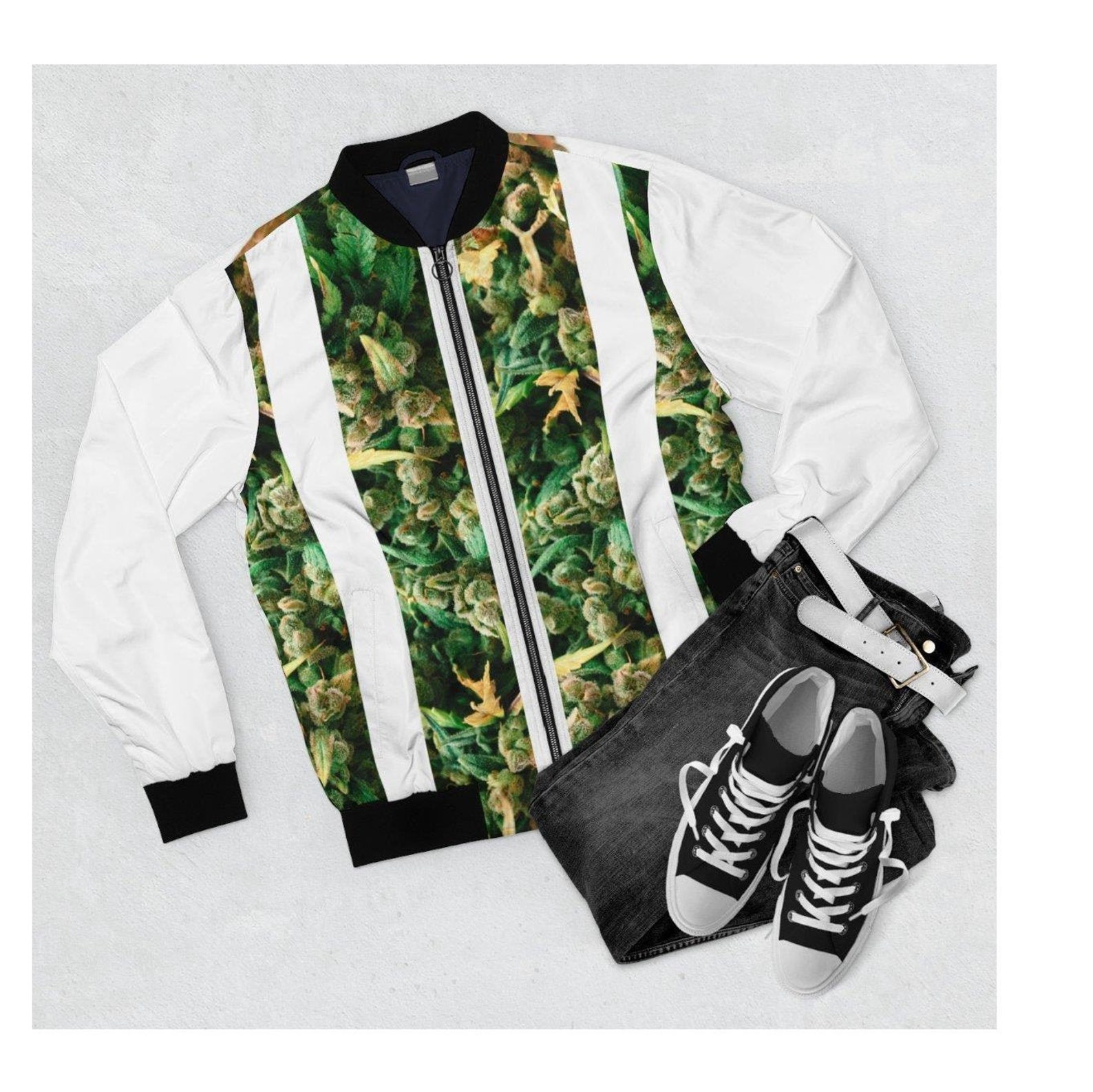 Cannabis Jacket Verde Fioritura Cannabis Bomber Jacket Etsy