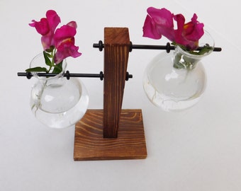 Raddoppia La Bellezza Handmade Wooden & Glass Planter/Hydroponic Plant Stand/Make This A Gift By Adding A Customized Pop Up Card/Unique