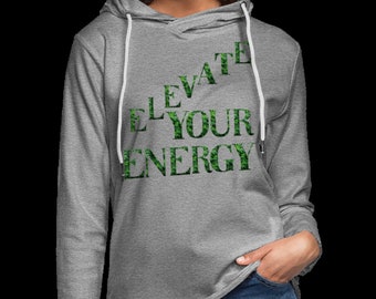 Elevate Your Energy Sativa Strains Lightweight Terry Hoodie/Cannabis Hoodie/Cannabis Gift/Cannabis Christmas