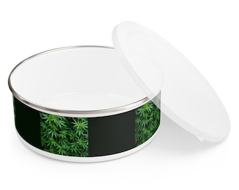 My Cannabis Enamel Bowl & Lid/Cannabis Dinnerware/Cannabis Gift/Holiday Gift/Cannabis Bowl/
