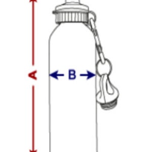 Puede incluir: Botella de agua plateada con tapa negra y asa de transporte. La botella mide 65 cm de alto y 7 cm de ancho.