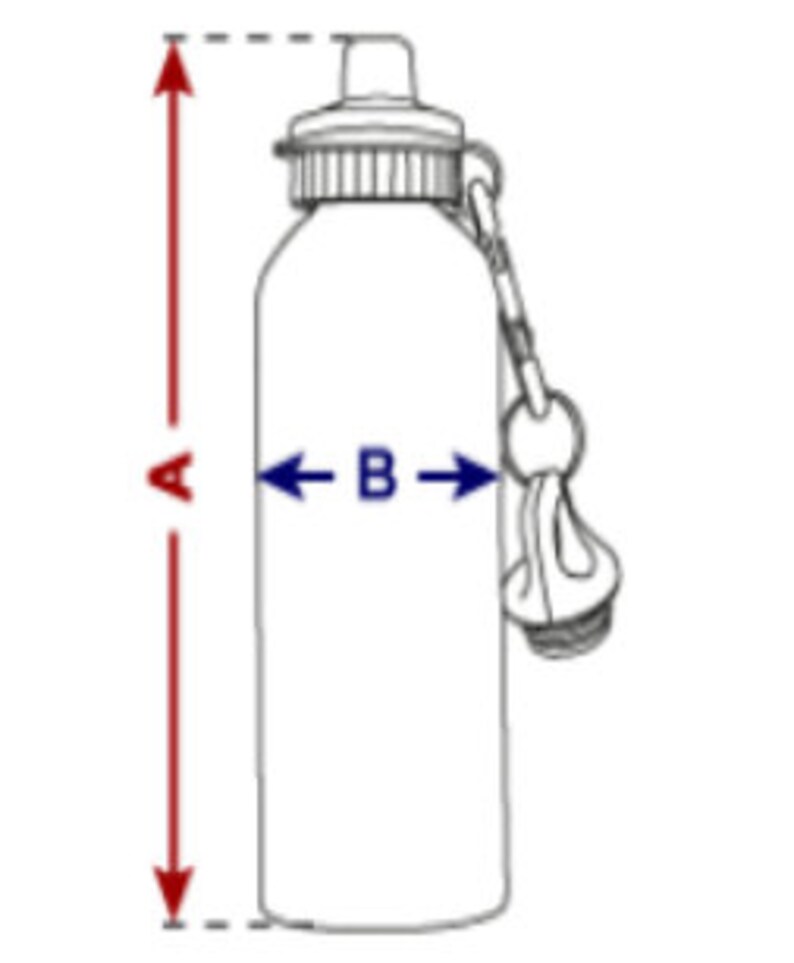 Puede incluir: Botella de agua plateada con tapa negra y asa de transporte. La botella mide 65 cm de alto y 7 cm de ancho.