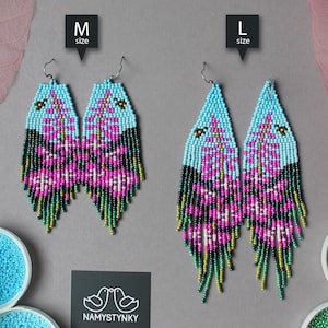 Fireweed Alaska Mountain Landscape Beaded Earrings: Floral Wildflower Beadwork