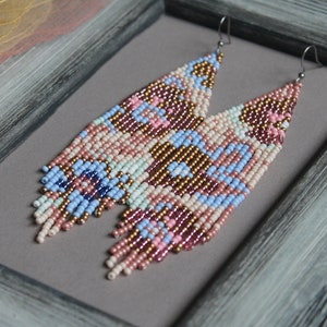 Floral Beaded Earrings: Pastel Czech Glass Seed Beads, Boho Fringe