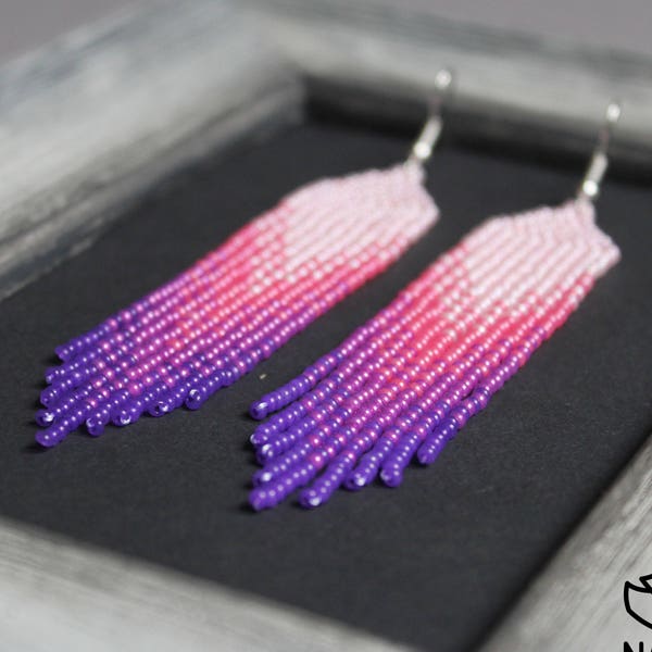 Purple earrings Ultra Violet earrings Style women earrings Long earrings Beadwork jewelry Fringe earrings Beaded earrings Seed bead earring