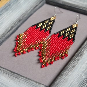 Gold Red Black Shining Beaded Earrings Crystal Earrings - Etsy