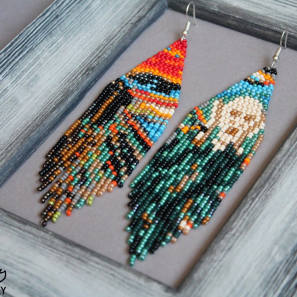 Edward Munch inspired beaded earrings Halloween paintings earrings Artistic Beadwork earrings Art lover Seed bead Boho earring Ghost