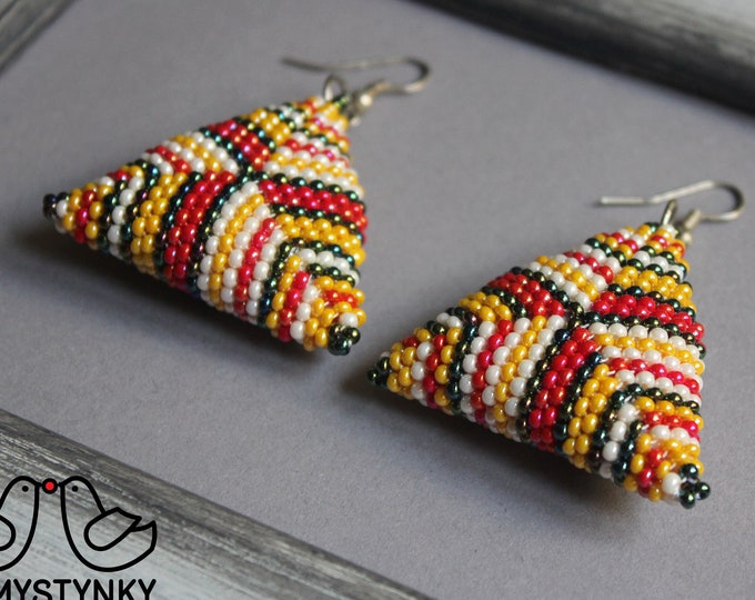 Striped Earrings Triangular Beaded Earrings Linear Earrings Etsy