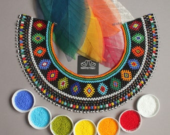 Ukrainian Beaded Collar Necklace: Black Gerdan Silyanka, Boho Beadwork
