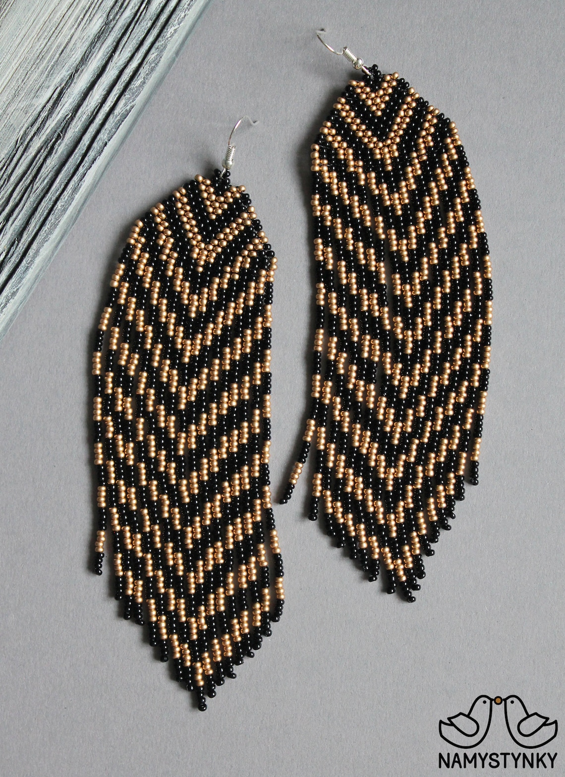 Gold Beaded Earrings Black Evening Earrings Long Earrings Etsy