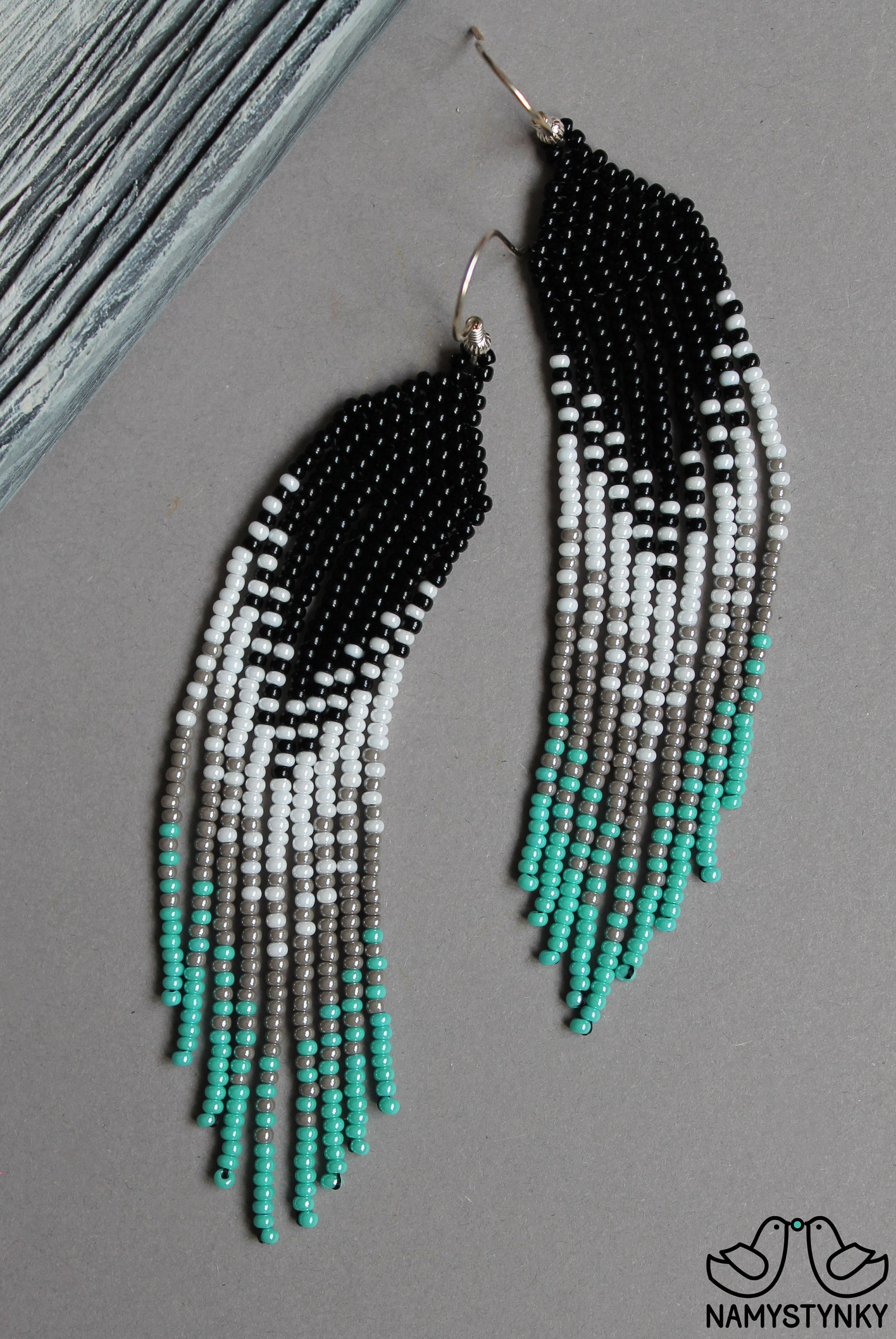 Turquoise beaded earrings Seed bead earrings Long earrings | Etsy