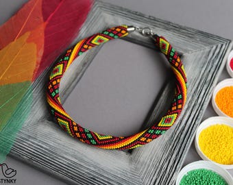 Crochet Beaded Necklace: Geometric Seed Beadwork Choker