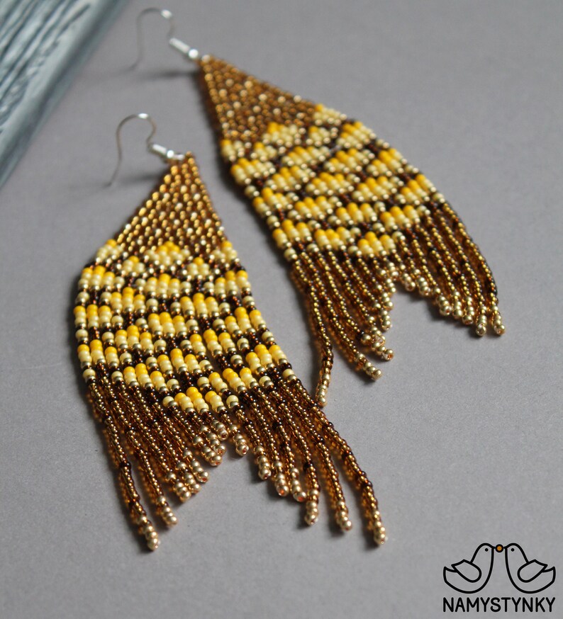 Gold Fish Beaded Earrings Scales Beadwork Earrings Gold Yellow | Etsy