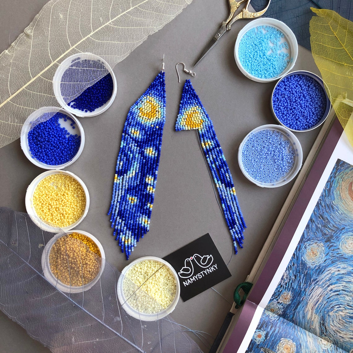 Van Gogh inspired beaded earrings Starry night dangle earrings | Etsy
