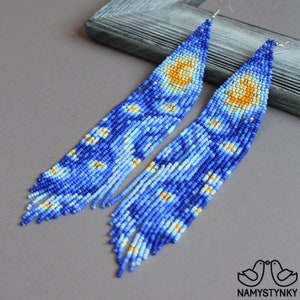 Van Gogh inspired beaded earrings Starry night dangle earrings Artistic earring Art lover gift Seed bead Boho earring Sky Landscape Beadwork image 10