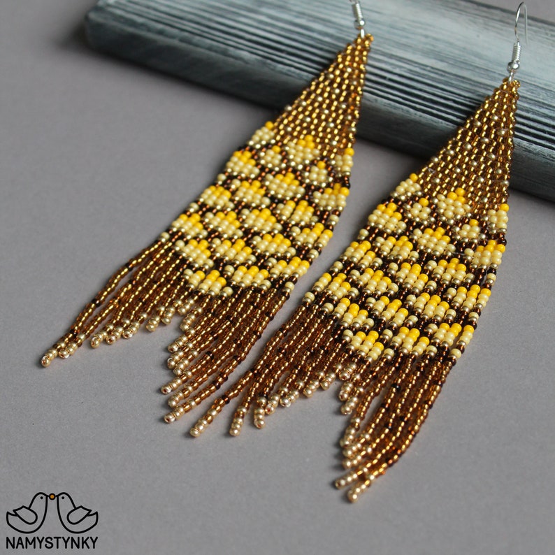 Gold Fish Beaded Earrings Scales Beadwork Earrings Mermaid Etsy