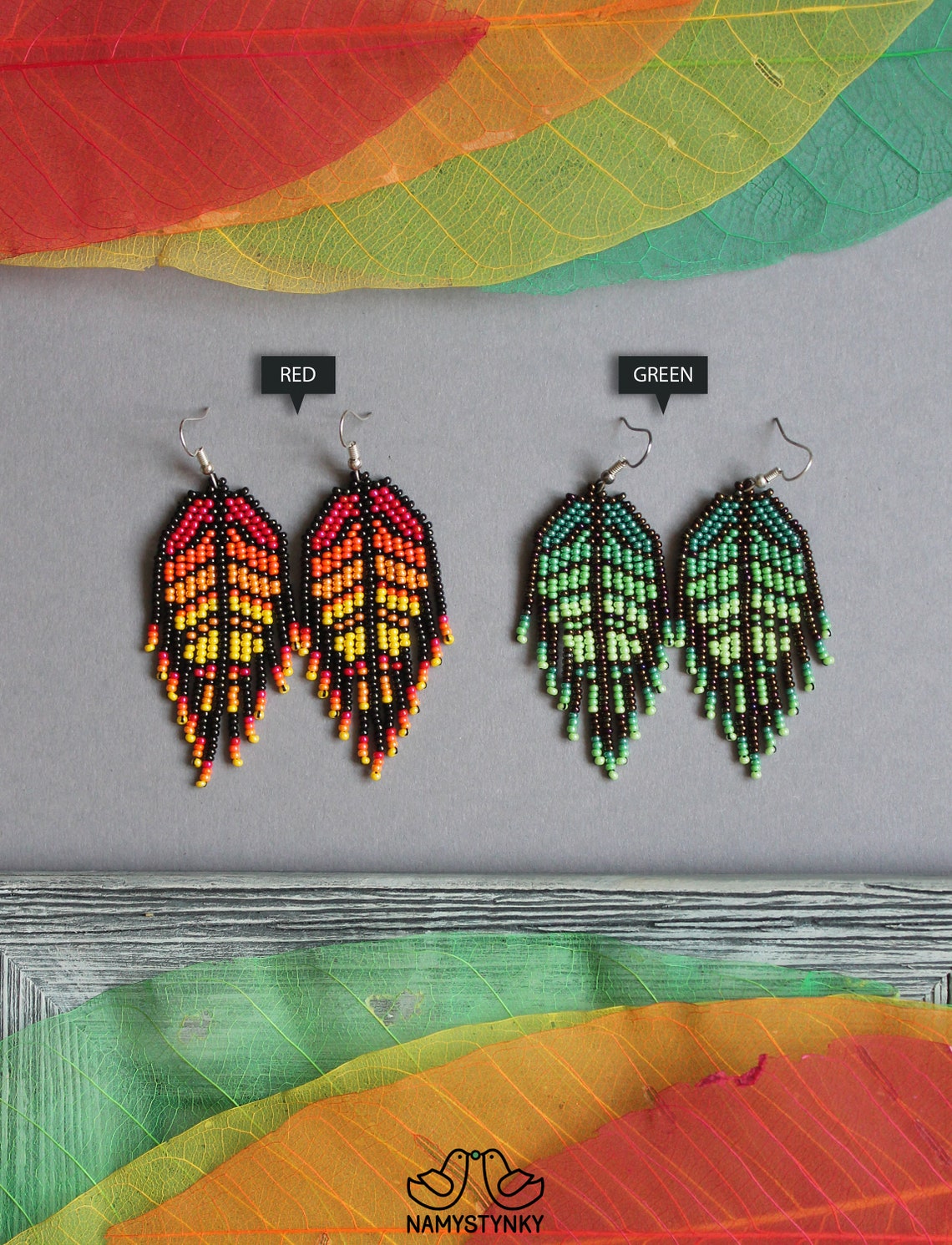 Red Yellow Leaf Earrings Orange Leaves Earrings Long Autumn - Etsy