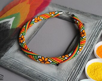 Crochet Beaded Necklace: Geometric Seed Beadwork Choker