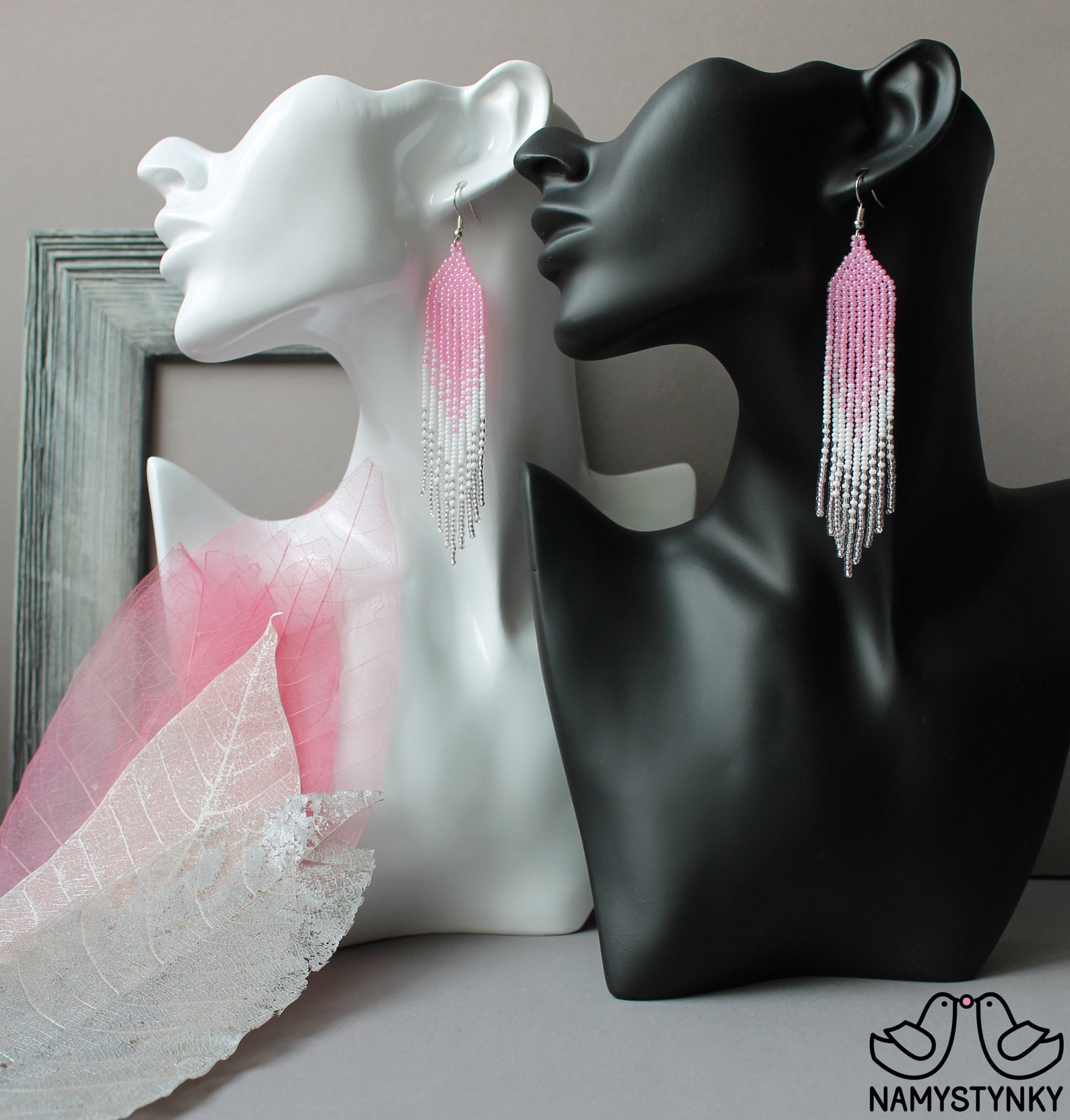 Rose beaded earrings Long earrings Pastel earrings Seed bead Etsy